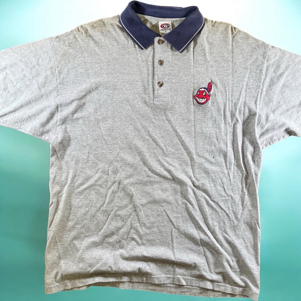 Vintage True Fan Cleveland Indians Chief Wahoo Polo Shirt Men's XL Gray MLB